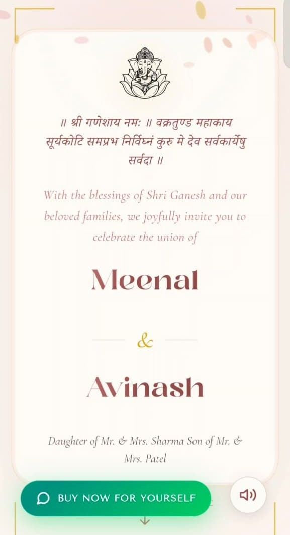 Sindoori Hindu wedding invitation - Ganesh blessed invite card