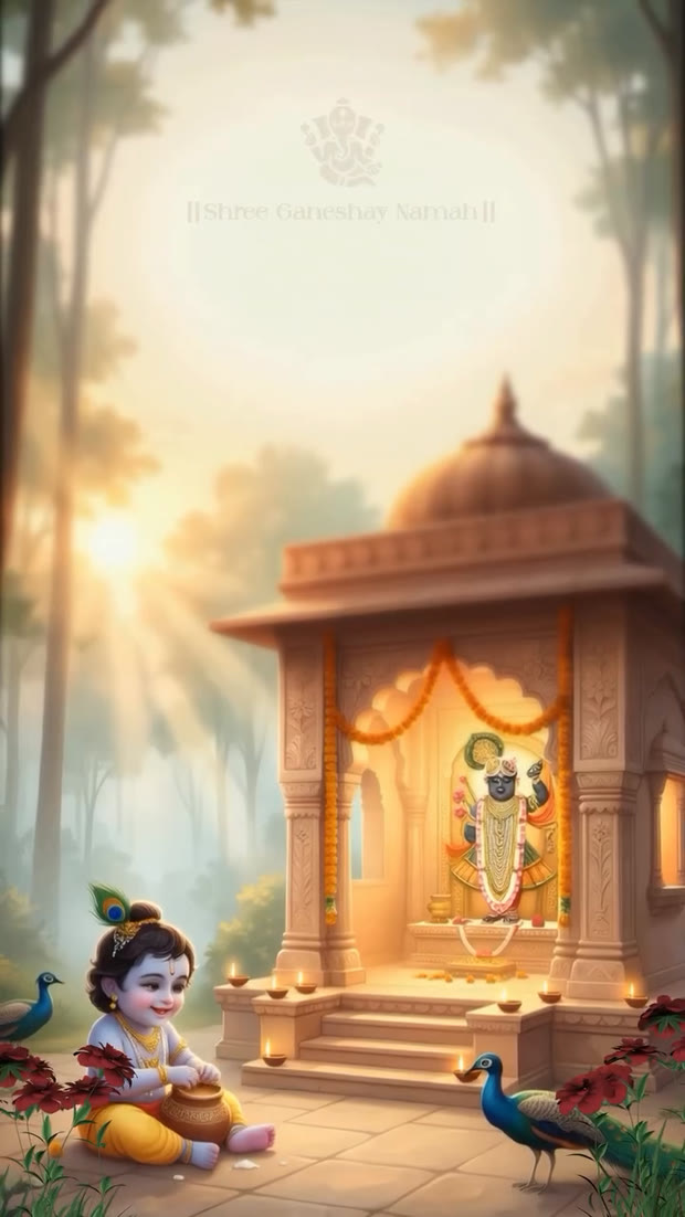 Kanha baby shower invitation with Bal Gopal and peacocks